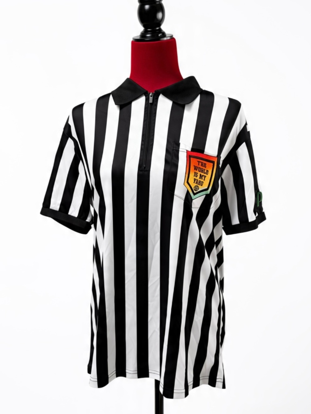 Sprite “The World Is My Yard” CIAA Black White Stripe Referee Quarter Zip Polo S